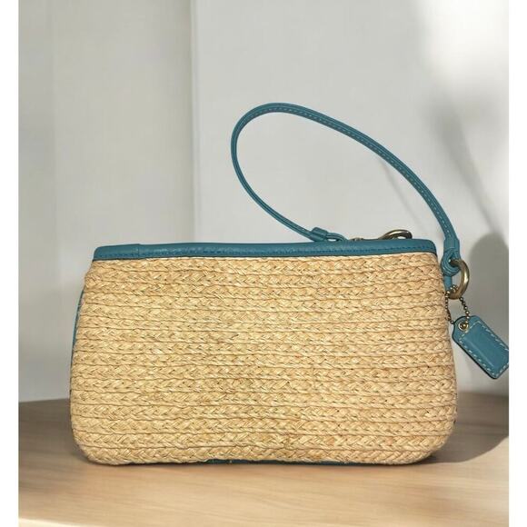 Y2K Coach F13373 Bleecker Straw Tote Bag & Wristlet - Picture 8 of 15